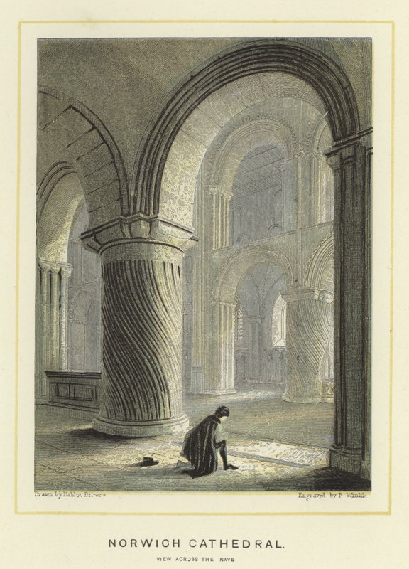 Norwich Cathedral, udsigt over skibet af Hablot Knight Browne