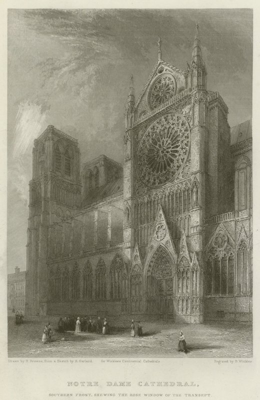 Notre Dame-katedralen, sydfronten, viser tværskibets rosenvindue af Hablot Knight Browne