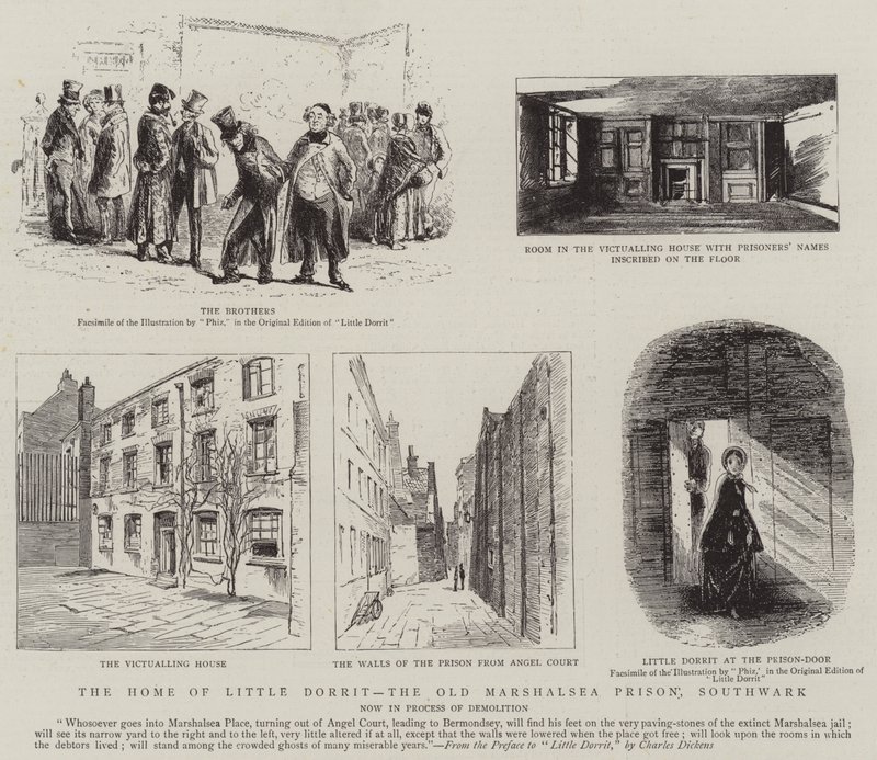 Lille Dorrits hjem, det gamle Marshalsea-fængsel, Southwark af Hablot Knight Browne