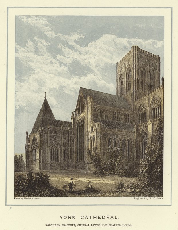 York Cathedral, nordlige tværskib, centraltårn og kapitelhus af Hablot Knight Browne