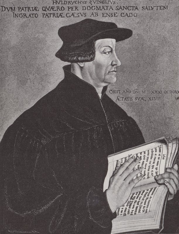 Huldrych Zwingli, leder af reformationen i Schweiz (kobberstik) af Hans (after) Asper