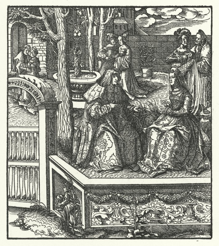 Ærkehertug Maximilian af Østrig og hans kone, Maria af Bourgogne, lærer hinanden deres respektive sprog (gravering) af Hans (after) Burgkmair