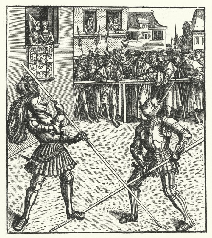 Ærkehertug Maximilian af Østrig kæmper til fods ved hjælp af en lanse (gravering) af Hans (after) Burgkmair