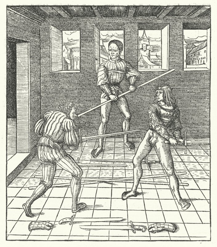 Ærkehertug Maximilian af Østrig lærer kunsten at fægte (gravering) af Hans (after) Burgkmair