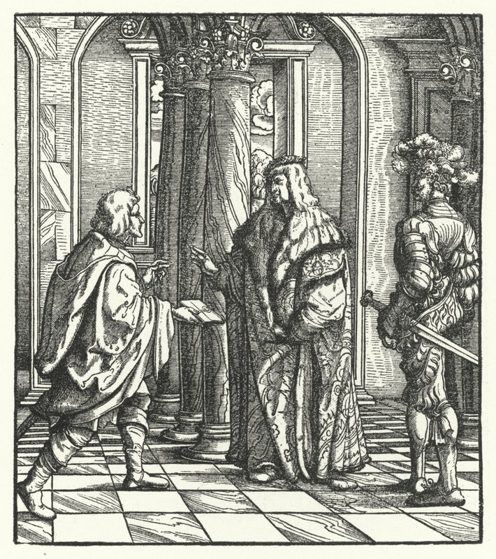 Ærkehertug Maximilian af Østrig modtager Maria af Bourgognes samtykke til hans frieri (gravering) af Hans (after) Burgkmair