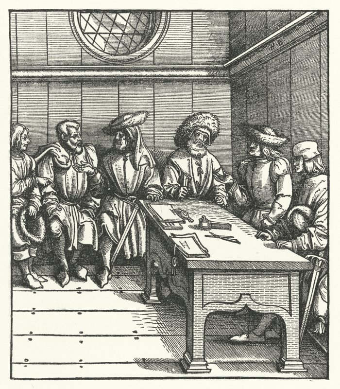 Råd af flamske bønder, der gør oprør mod ærkehertug Maximilians styre af Hans (after) Burgkmair