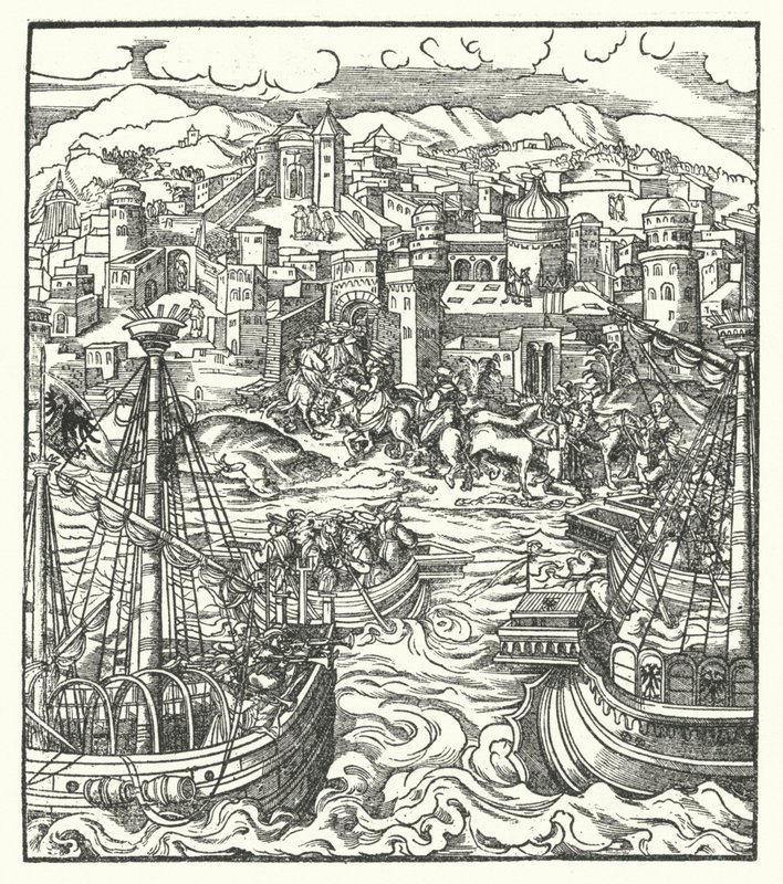 Frederik III, hellig romersk kejser, ankommer til Rom med sin brud, Eleanor af Portugal af Hans (after) Burgkmair
