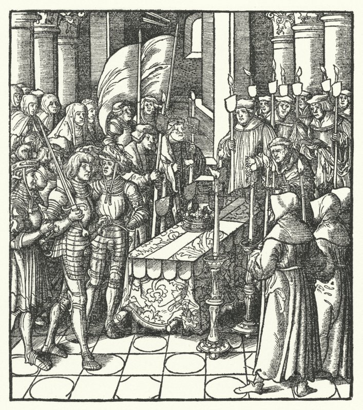 Kong Ludvig XII af Frankrig ved siden af sin forgængers, kong Charles VIII, kiste af Hans (after) Burgkmair