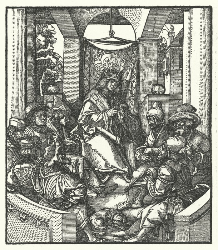 Kong Ludvig XI af Frankrig forhandler med flamske oprørere af Hans (after) Burgkmair