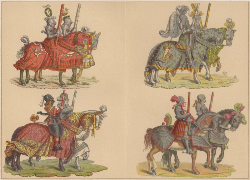 Riddere til hest (farve litho) af Hans (after) Burgkmair