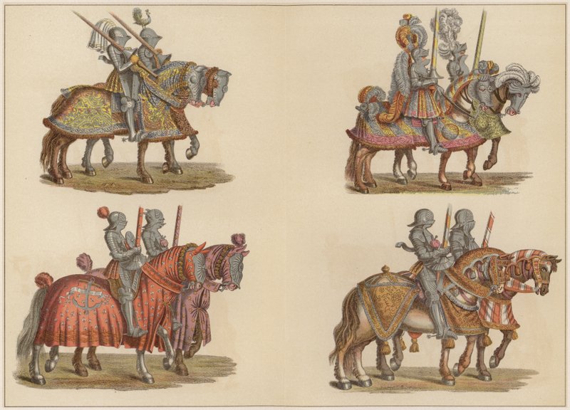 Riddere til hest (farve litho) af Hans (after) Burgkmair