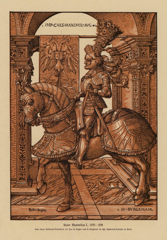 Maximilian I, tysk-romersk kejser (træsnit) af Hans (after) Burgkmair