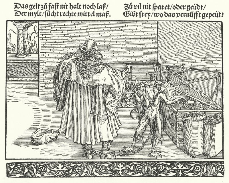 The Demon of Avarice (gravering) af Hans (after) Burgkmair