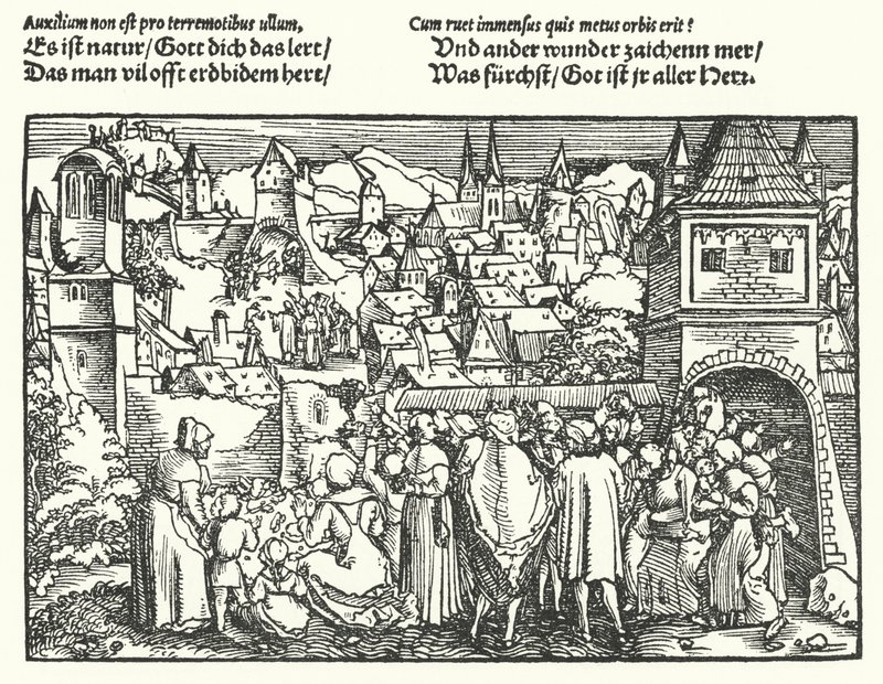 Jordskælvet (gravering) af Hans (after) Burgkmair