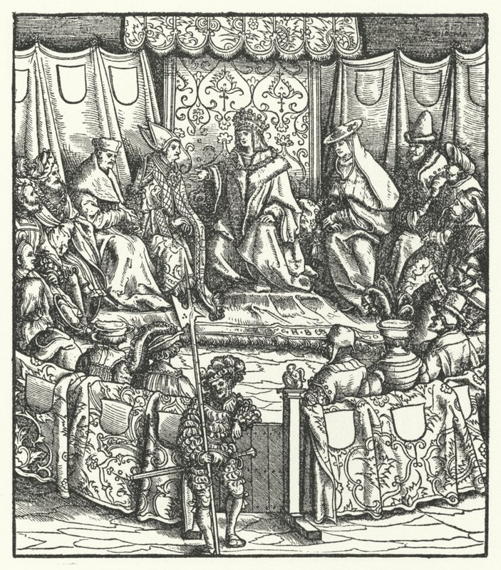 Den hellige romerske kejser Maximilian I forhandler med ungarerne af Hans (after) Burgkmair