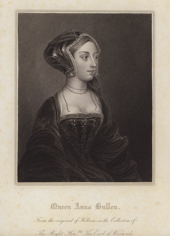 Anne Boleyn, anden kone til kong Henry VIII (gravering) af Hans (after) Holbein the Younger