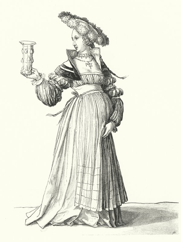 Kostume af en kvinde fra Basel (gravering) af Hans (after) Holbein the Younger