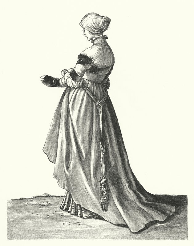 Kostume af en kvinde fra Basel (gravering) af Hans (after) Holbein the Younger