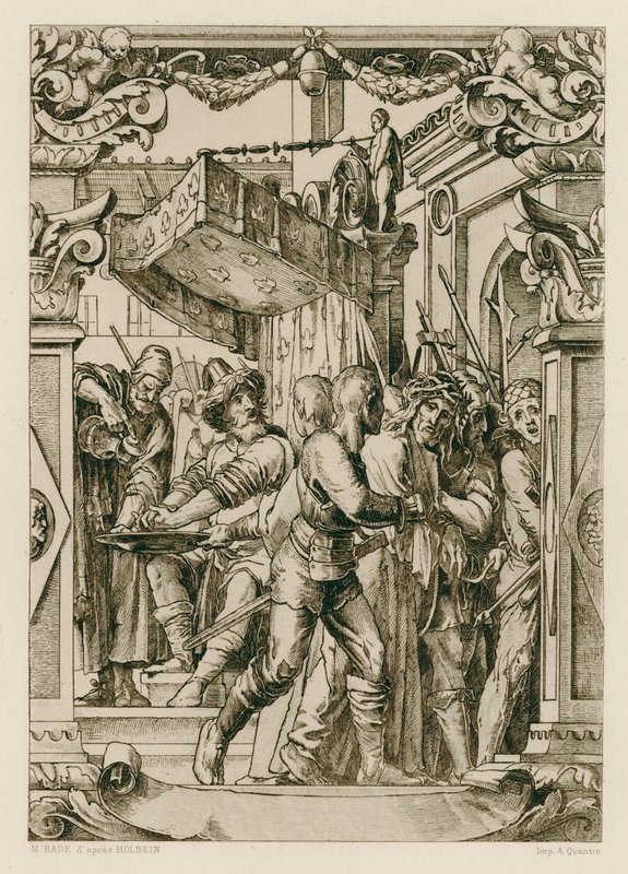 Jesus Kristus, Pilatus vasker sine hænder (gravering) af Hans (after) Holbein the Younger