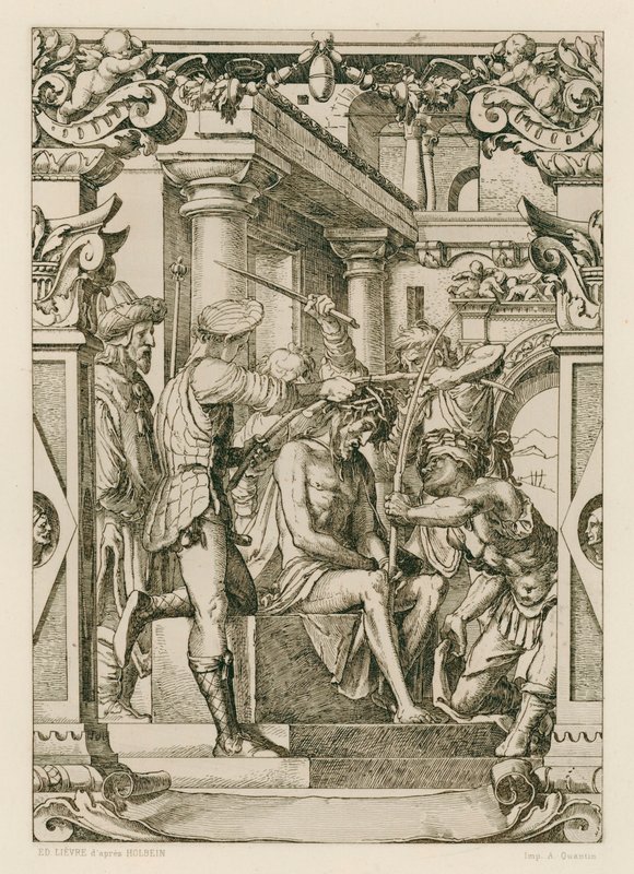 Jesus Kristus, kronet med torne (gravering) af Hans (after) Holbein the Younger