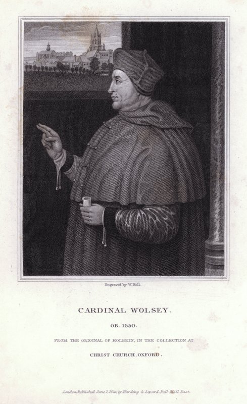 Thomas Wolsey, engelsk politiker, ærkebiskop og kardinal i den katolske kirke (gravering) af Hans (after) Holbein the Younger