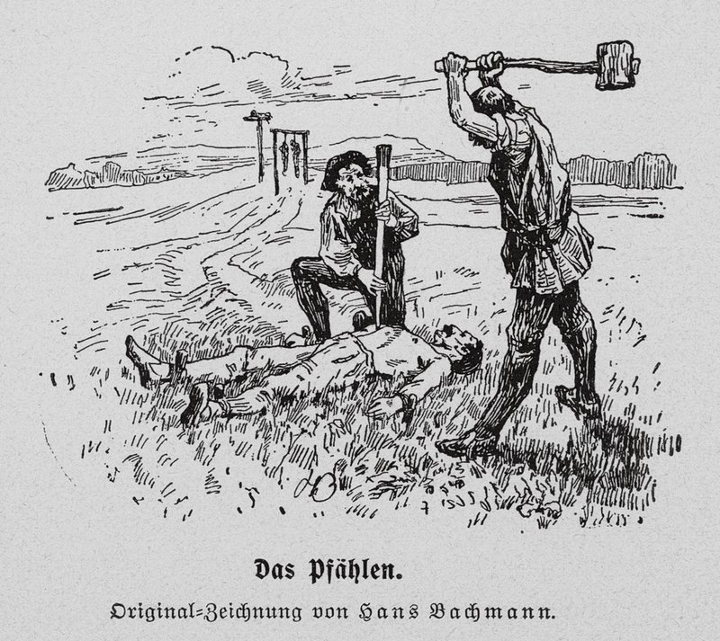Henrettelse ved spidning (gravering) af Hans Bachmann