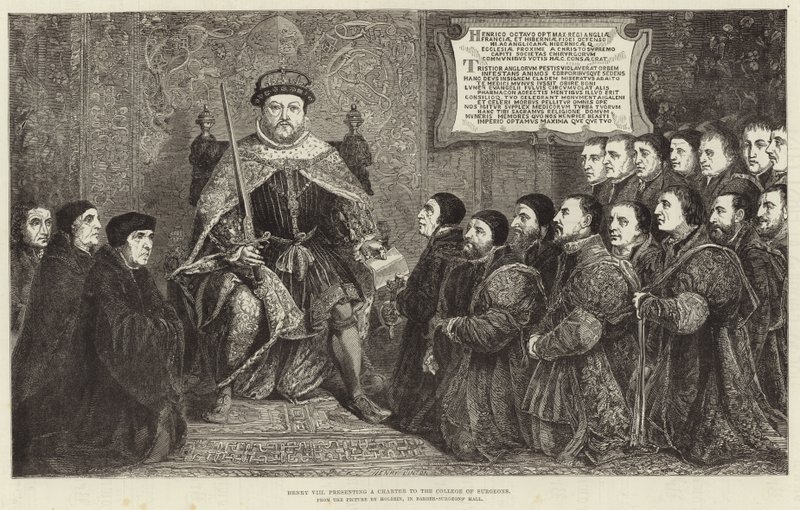 Kong Henry VIII præsenterer et charter til College of Surgeons af Hans Holbein der Jüngere