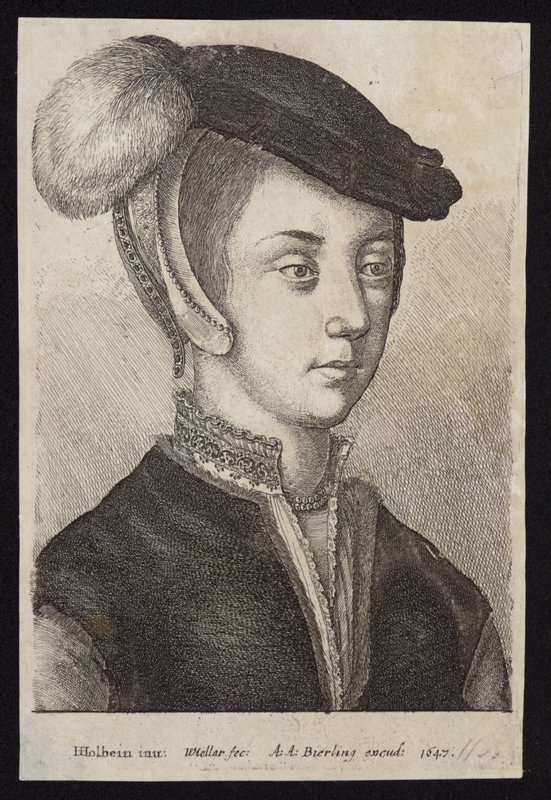 Ung kvinde med en kasket med fjer af Hans Holbein der Jüngere