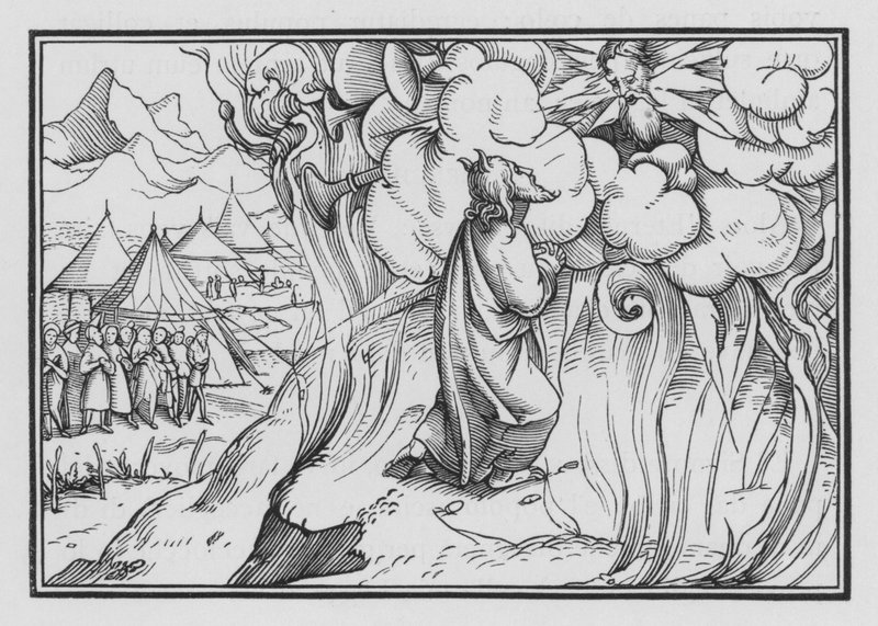 Guds frygtsomme nærvær på bjerget, Anden Mosebog XIX, 18 af Hans Holbein der Jüngere