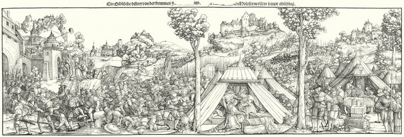 Landsknechts kæmper et slag i begyndelsen af det 16. århundrede (gravering) af Hans Leonard (after) Schaufelein