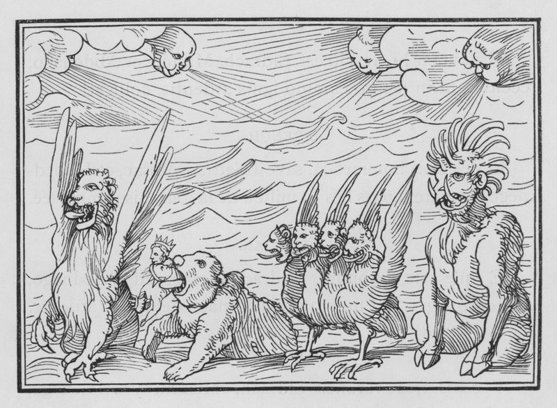 Daniels Vision of the Four Beasts, Daniel VII, 3 af Hans after Holbein the Younger