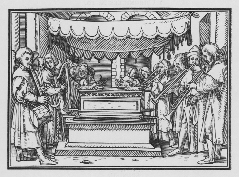David udnævner et band af sangere og musik til at prise Herren, 1 Chronicles XVI, 4 af Hans after Holbein the Younger