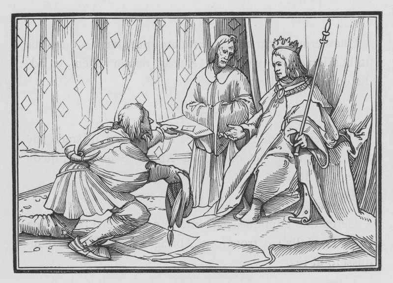 Hiram Sendeth for at lykønske Salomon, 1. Kongebog V, 1 af Hans after Holbein the Younger