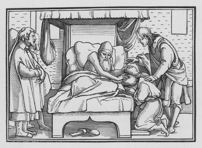Jakob velsigner Josef og hans to sønner, 1. Mosebog XLVIII, 14 af Hans after Holbein the Younger