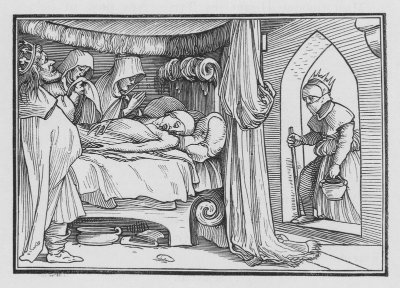 Jeroboam sender sin kone i forklædning for at forhøre sig hos profeten Ahijah, 1. Kongebog XIV, 12. af Hans after Holbein the Younger