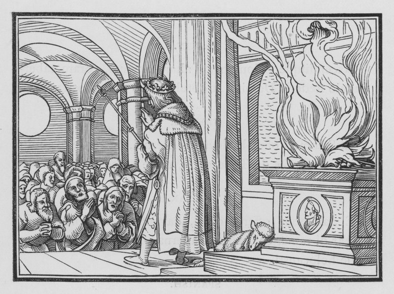 Salomon velsigner folket og priser Gud, 2 Krønikebog VI, 12 af Hans after Holbein the Younger
