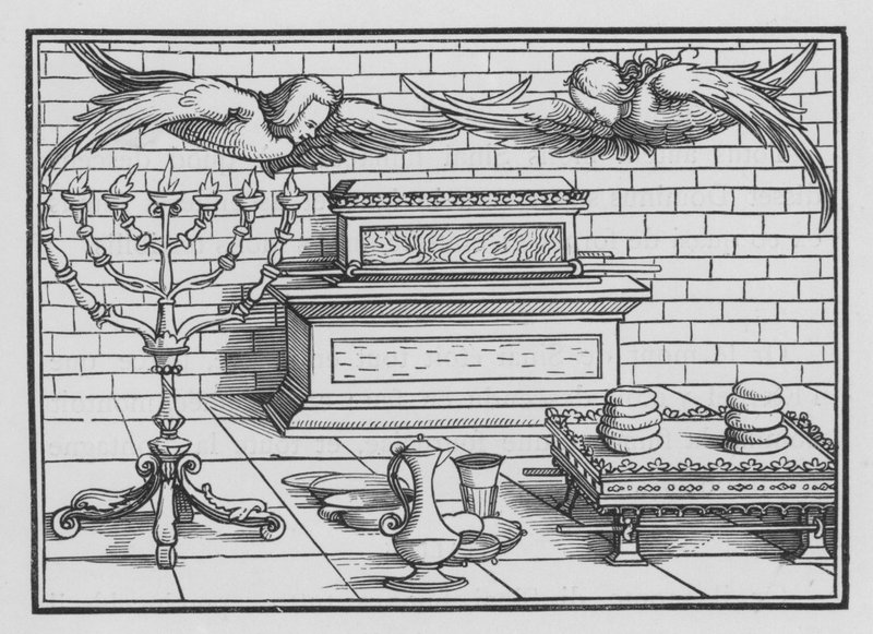 Arken, nådestolen, keruberne, bordet og lysestagen, 2. Mosebog XXV, 21, 22 af Hans after Holbein the Younger