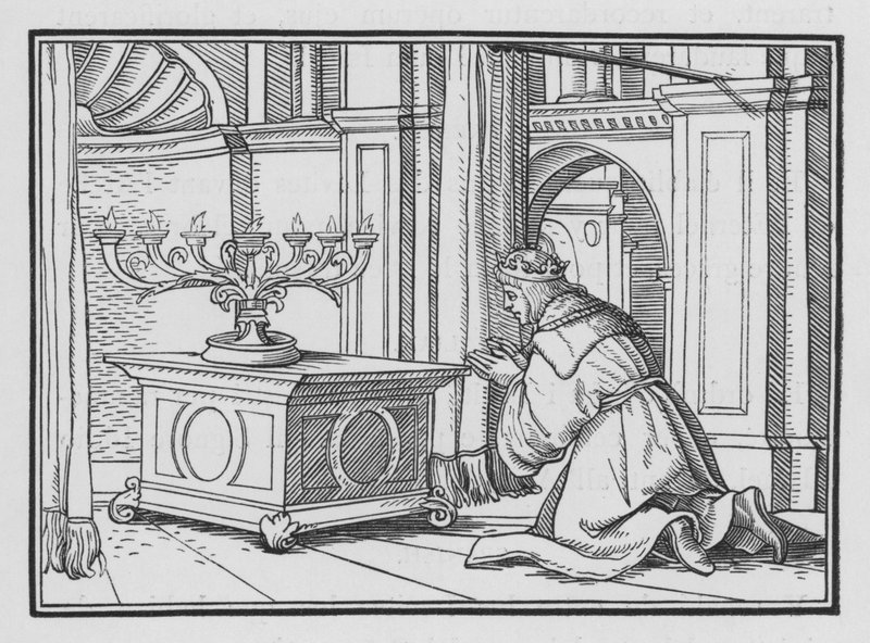 Salomons højtidelige offer i Gibeon, 2. Krønikebog I, 6 af Hans after Holbein the Younger