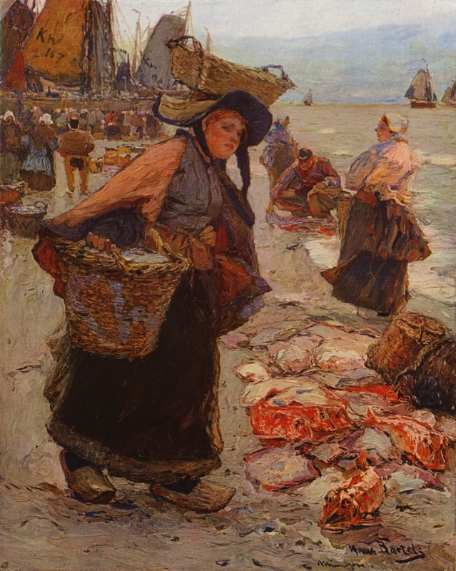 Hollandsk fiskemarked (farve litho) af Hans von Bartels