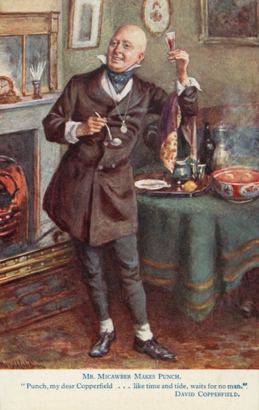 Mr. Micawber laver punch, scene fra Charles Dickens roman David Copperfield af Harold Copping