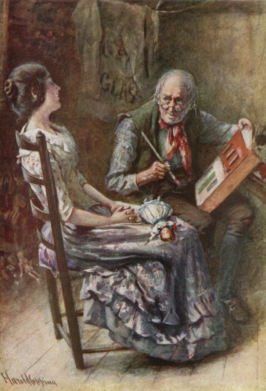 Bertha og hendes far (farve litho) af Harold Copping