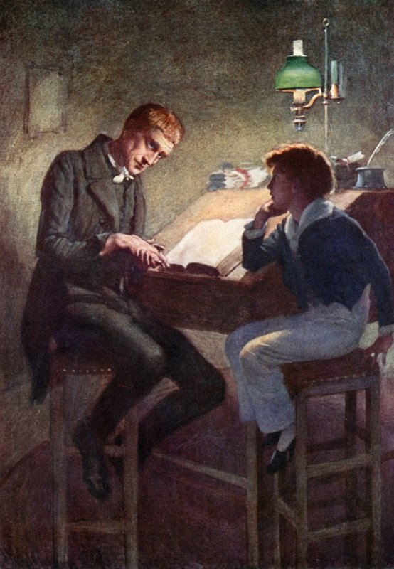 David Copperfield og Uriah Heep (farve litho) af Harold Copping