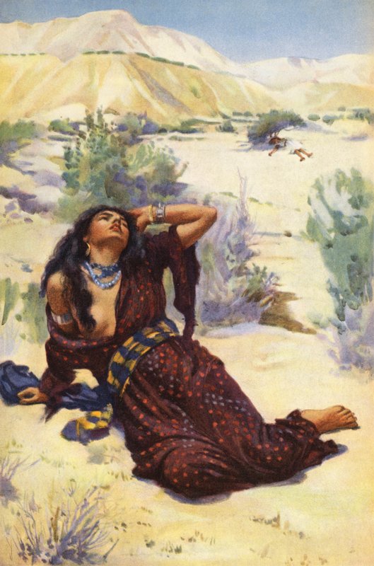 Hagar og Ismael i ørkenen (farvelitografi) af Harold Copping