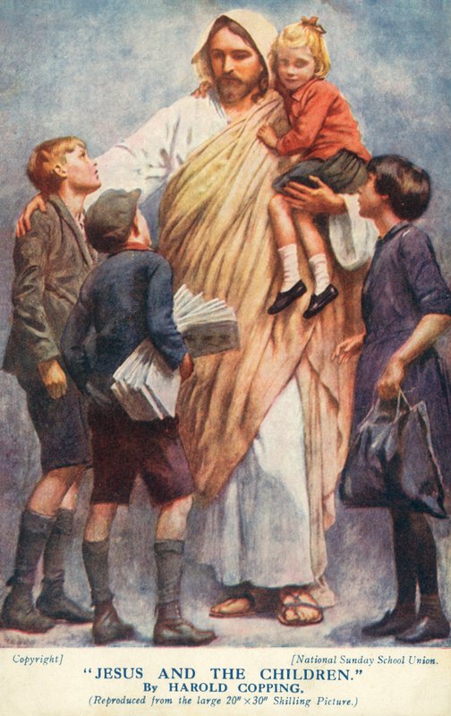 Jesus og børnene (farvelitografi) af Harold Copping