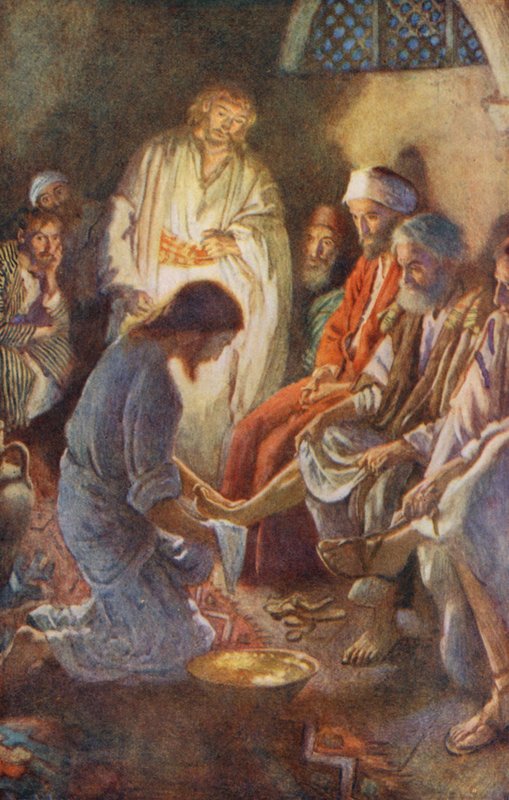 Det Nye Testamente: En lektion i ydmyghed (farvelitografi) af Harold Copping