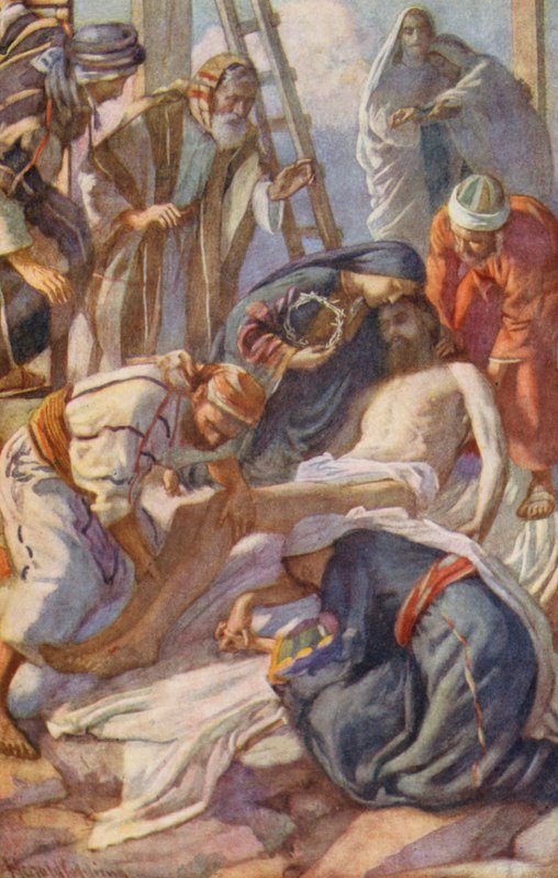 Det Nye Testamente: Ved korset (farvelitografi) af Harold Copping
