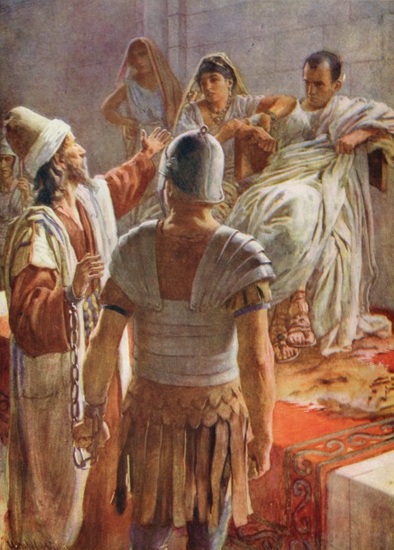 Det Nye Testamente: Paulus og Felix (farvelitografi) af Harold Copping