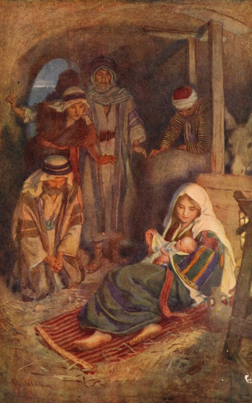 Det Nye Testamente: Fødslen (farvelitografi) af Harold Copping