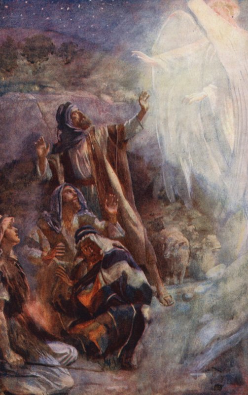 Det Nye Testamente: Hyrderne fra Betlehem (farvelitografi) af Harold Copping
