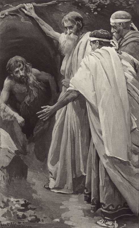 Nu bønfalder de ham inderligt, bønfalder ham med tårer, om at vende tilbage og redde den by af Harold Copping